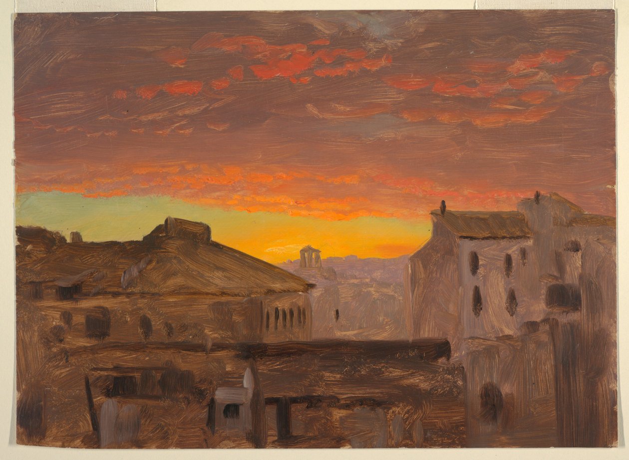 Rysunek, Rzym, dachy o zachodzie słońca, 1868-69 autorstwa Frederic Edwin Church