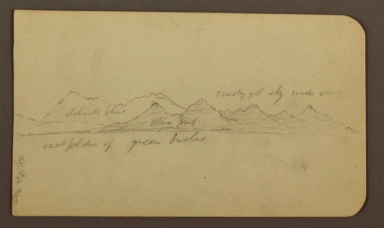 Rysunek, Surowa góra na równinie; Verso: Postacie, Krajobraz, 12 grudnia 1884 r. autorstwa Frederic Edwin Church