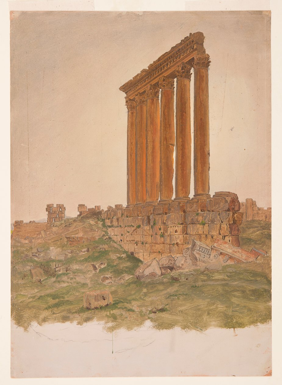 Rysunek, Ruiny świątyni Zeusa, Baalbek, maj 1868 r. autorstwa Frederic Edwin Church