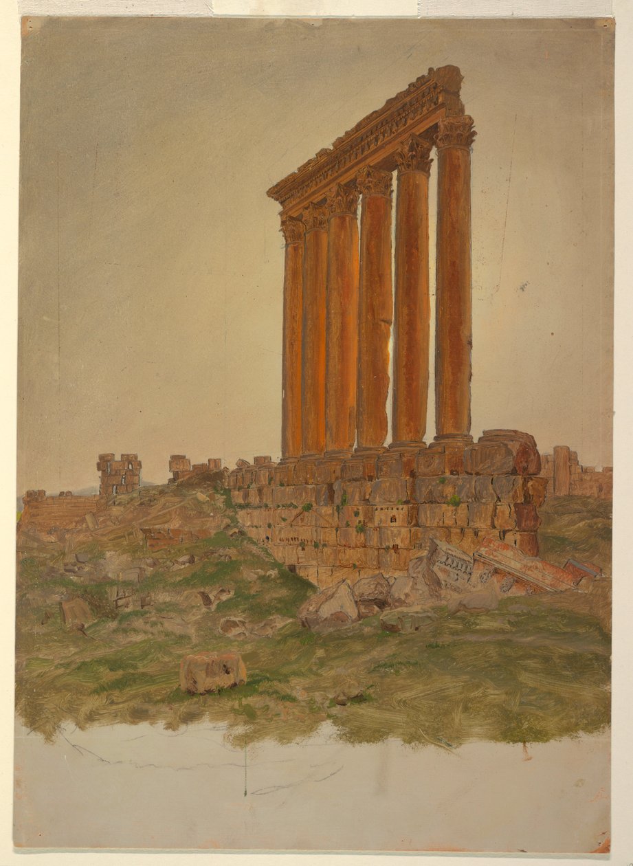 Rysunek, Ruiny świątyni Zeusa, Baalbek, maj 1868 r. autorstwa Frederic Edwin Church