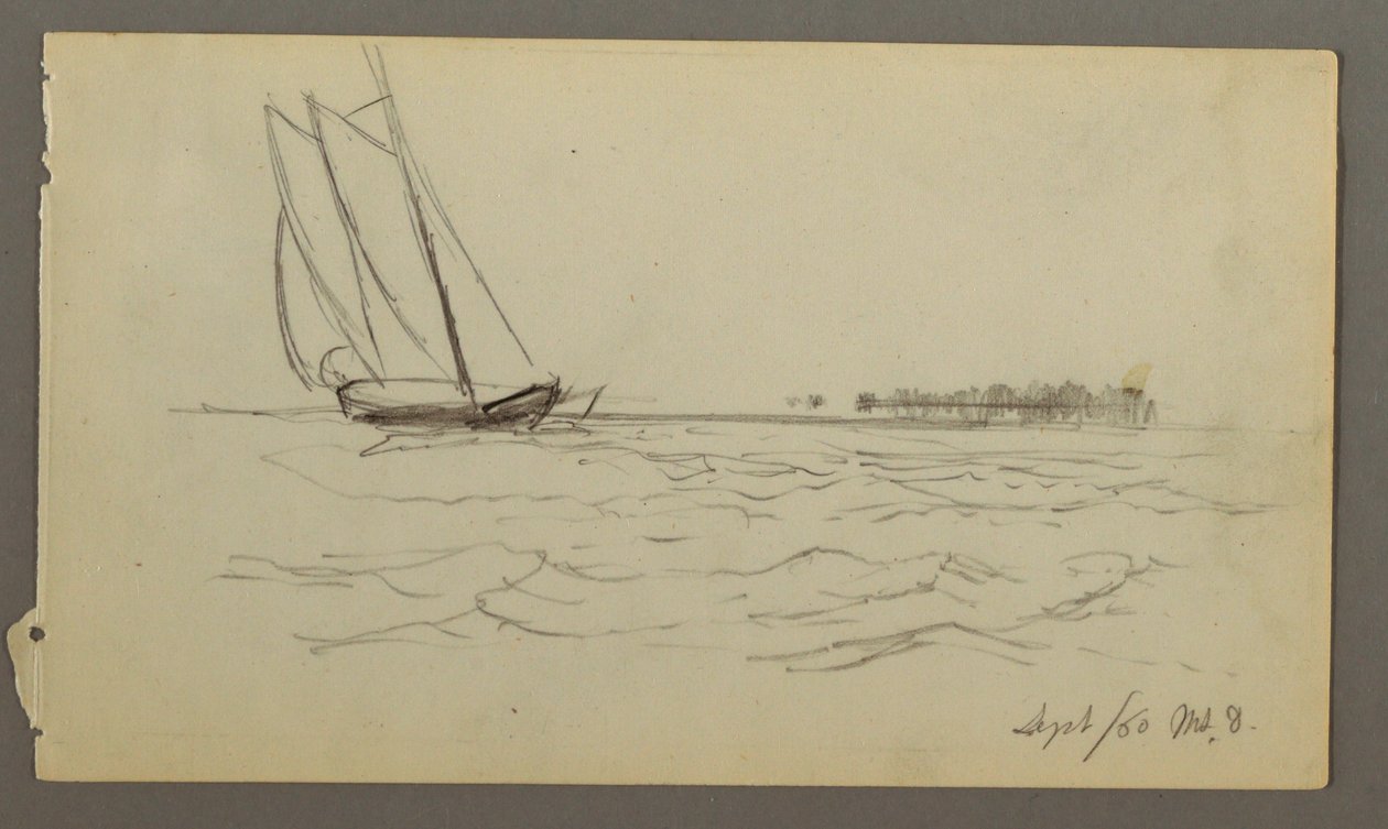 Rysunek, żaglówka na falach, 1860 r. autorstwa Frederic Edwin Church