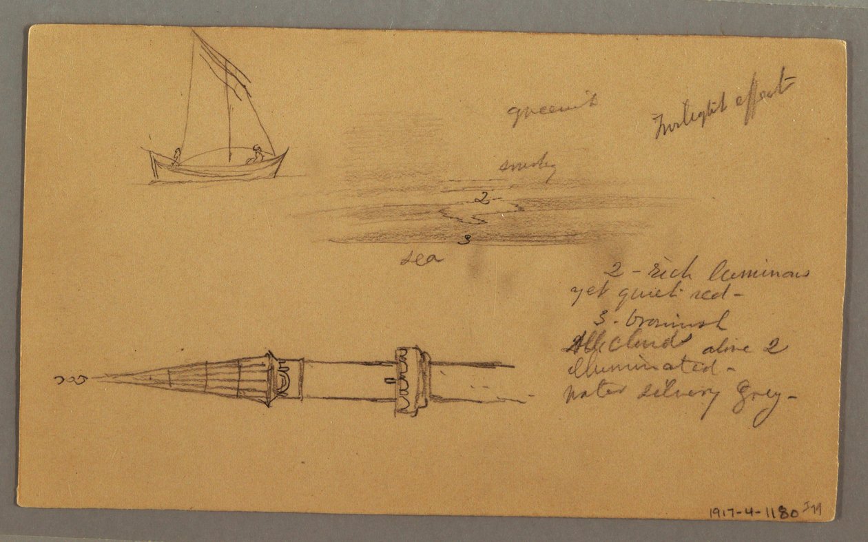Rysunek, żaglowiec, górzyste wybrzeże, wyspy, 29 maja 1868 r. autorstwa Frederic Edwin Church