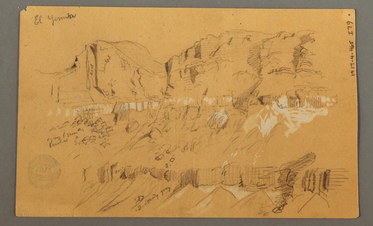 Rysunek, szkice, dolina El Yemen, "Arabia", prawdopodobnie 1868, 20 lutego autorstwa Frederic Edwin Church