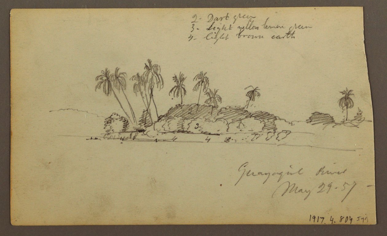 Rysunek, Niebo nad morzem; Verso: Brzeg Guayas w pobliżu Guayaquil, Ekwador, 29 maja 1857 r. autorstwa Frederic Edwin Church