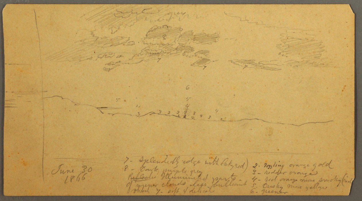 Rysunek, Studium nieba nad grzbietem, czerwiec 1882 r. autorstwa Frederic Edwin Church