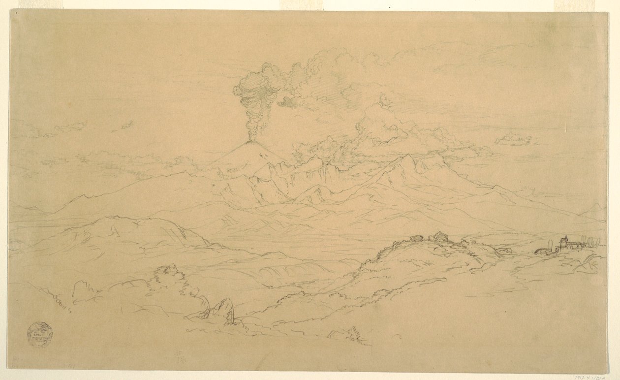 Rysunek, Dym unoszący się z wulkanu Cotopaxi, Ekwador, 1857 r. autorstwa Frederic Edwin Church
