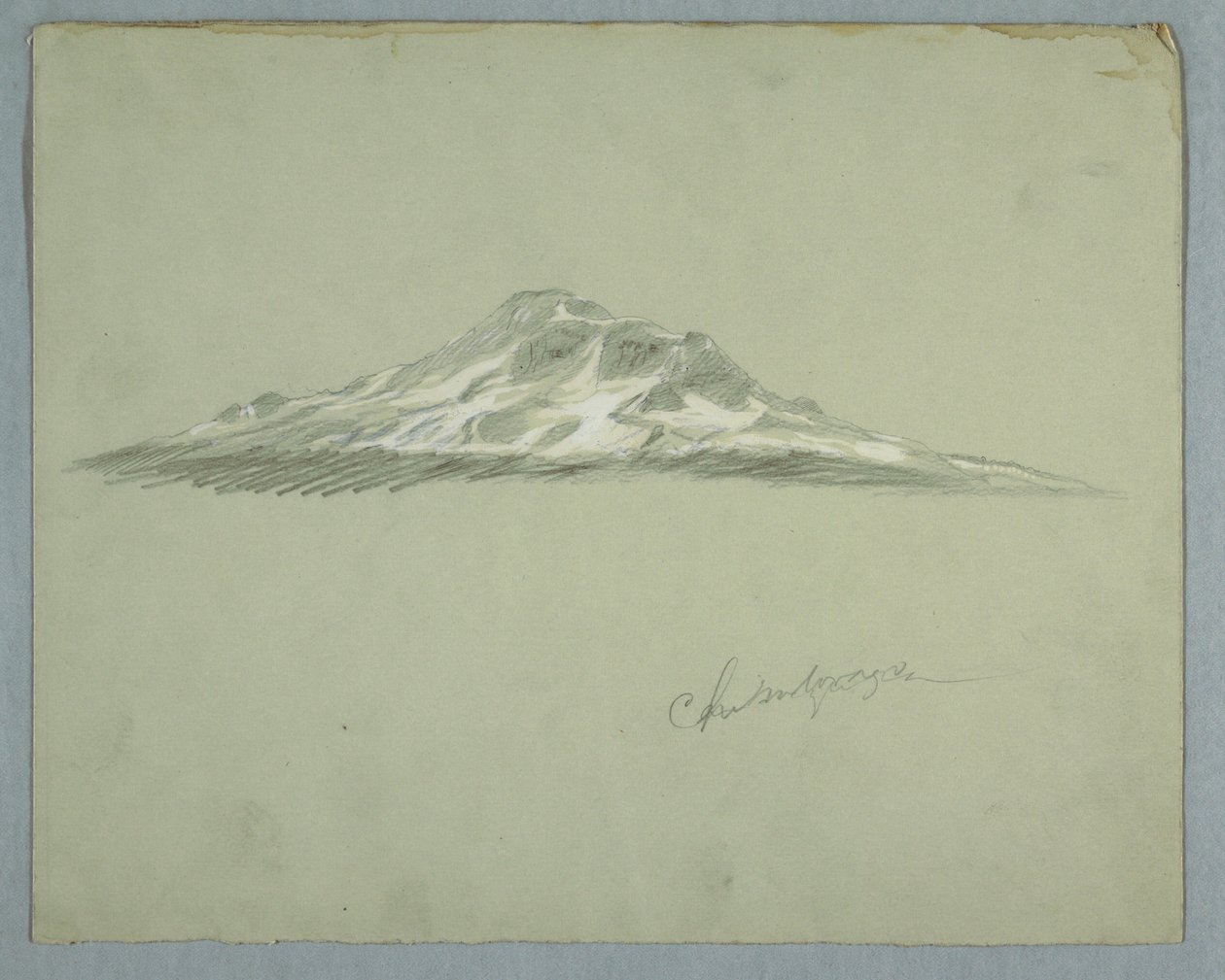 Rysunek, ośnieżony szczyt góry Chimborazo, Ekwador, lipiec 1857 r. autorstwa Frederic Edwin Church