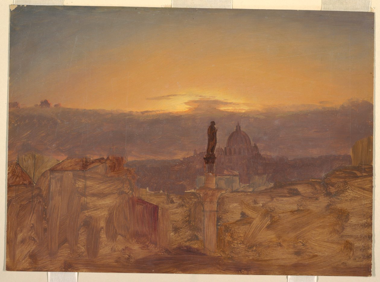 Rysunek przedstawiający Bazylikę Świętego Piotra od strony Pincio, Rzym, koniec 1868 lub początek 1869 r. autorstwa Frederic Edwin Church
