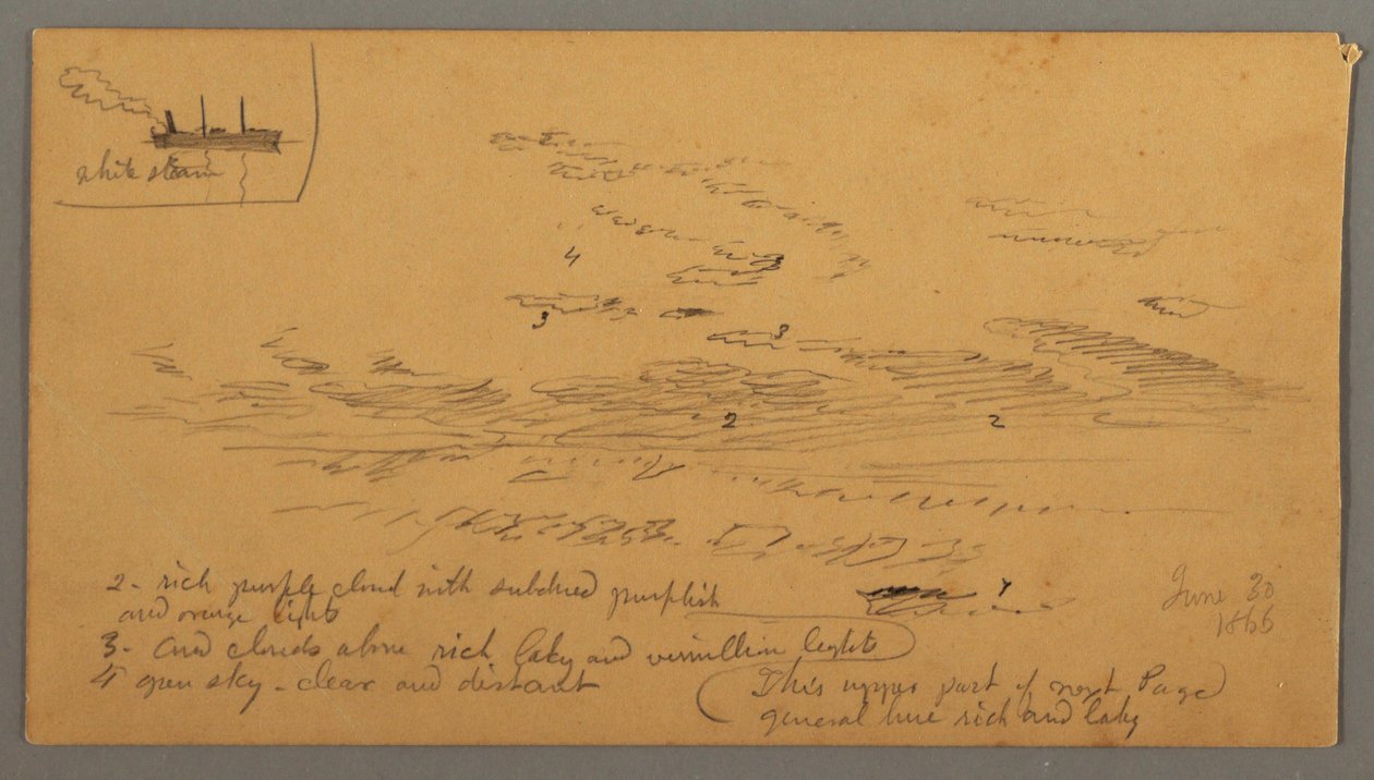Rysunek, Parowiec, studium nieba, 30 czerwca 1866 r. autorstwa Frederic Edwin Church
