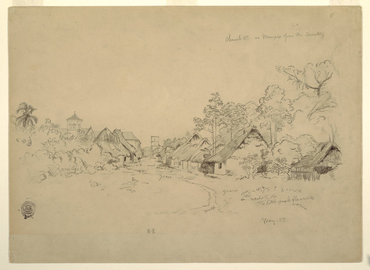 Rysunek, ulica w Mompos, Kolumbia, maj 1853 r. autorstwa Frederic Edwin Church