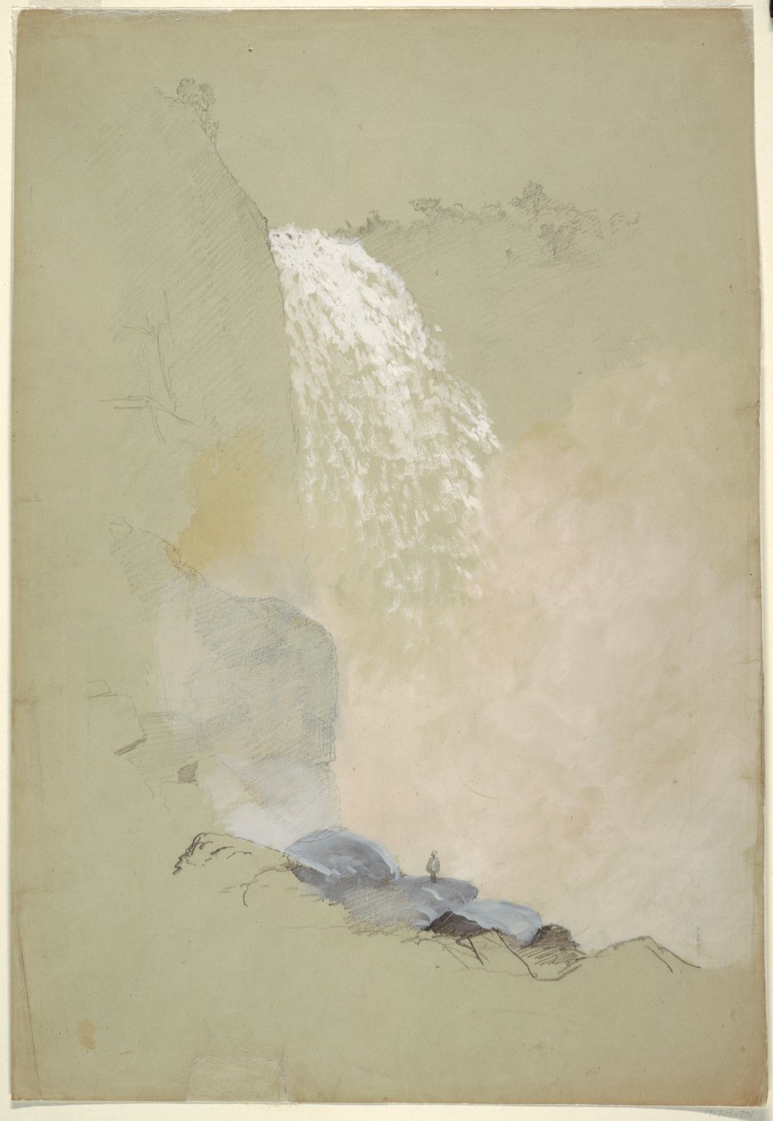Rysunek, Studium wodospadu Tequendama w pobliżu Bogoty, Kolumbia, lipiec 1853 r. autorstwa Frederic Edwin Church