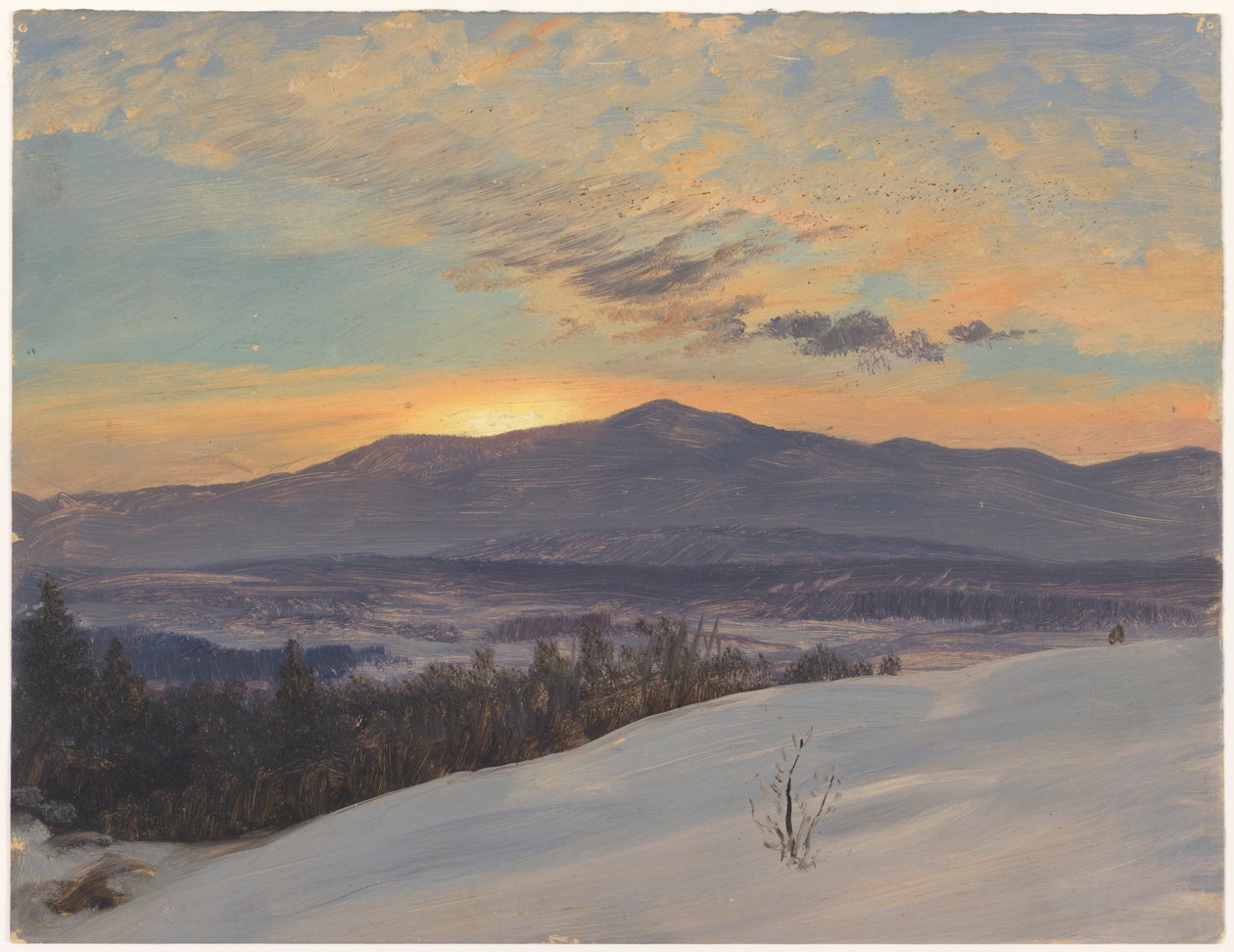 Rysunek, zachód słońca nad doliną Hudson, zima, 1870-80 autorstwa Frederic Edwin Church
