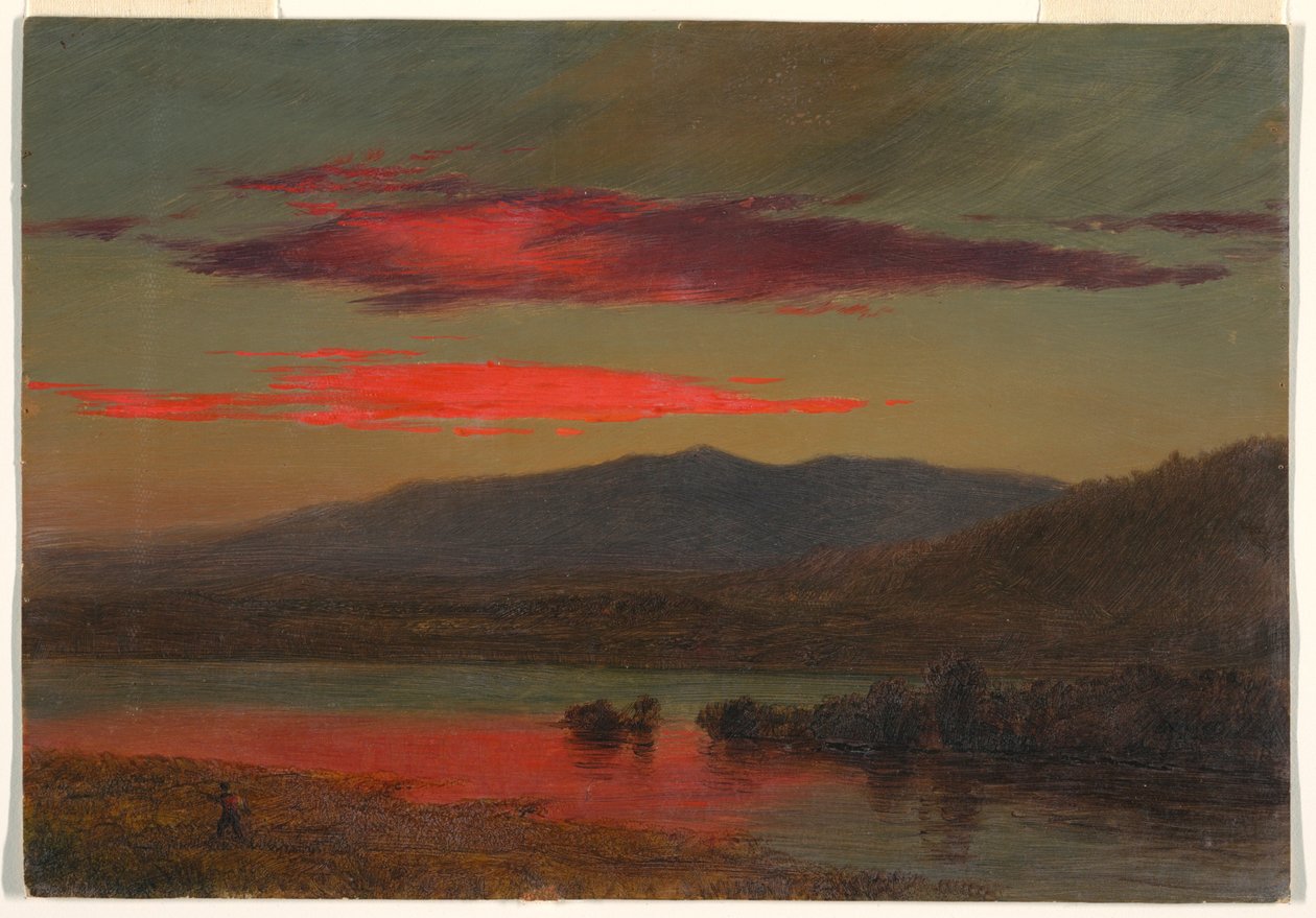 Rysunek, zachód słońca, Hudson, Nowy Jork, 25 grudnia 1873 r. autorstwa Frederic Edwin Church
