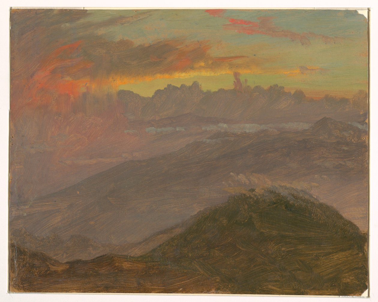 Rysunek, zachód słońca i góry, lipiec 1865 r. autorstwa Frederic Edwin Church