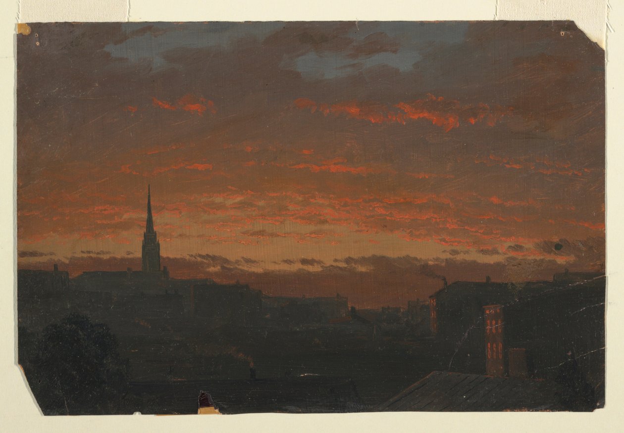 Rysunek, zachód słońca w Hudson, Nowy Jork, ok. 1860 r. autorstwa Frederic Edwin Church