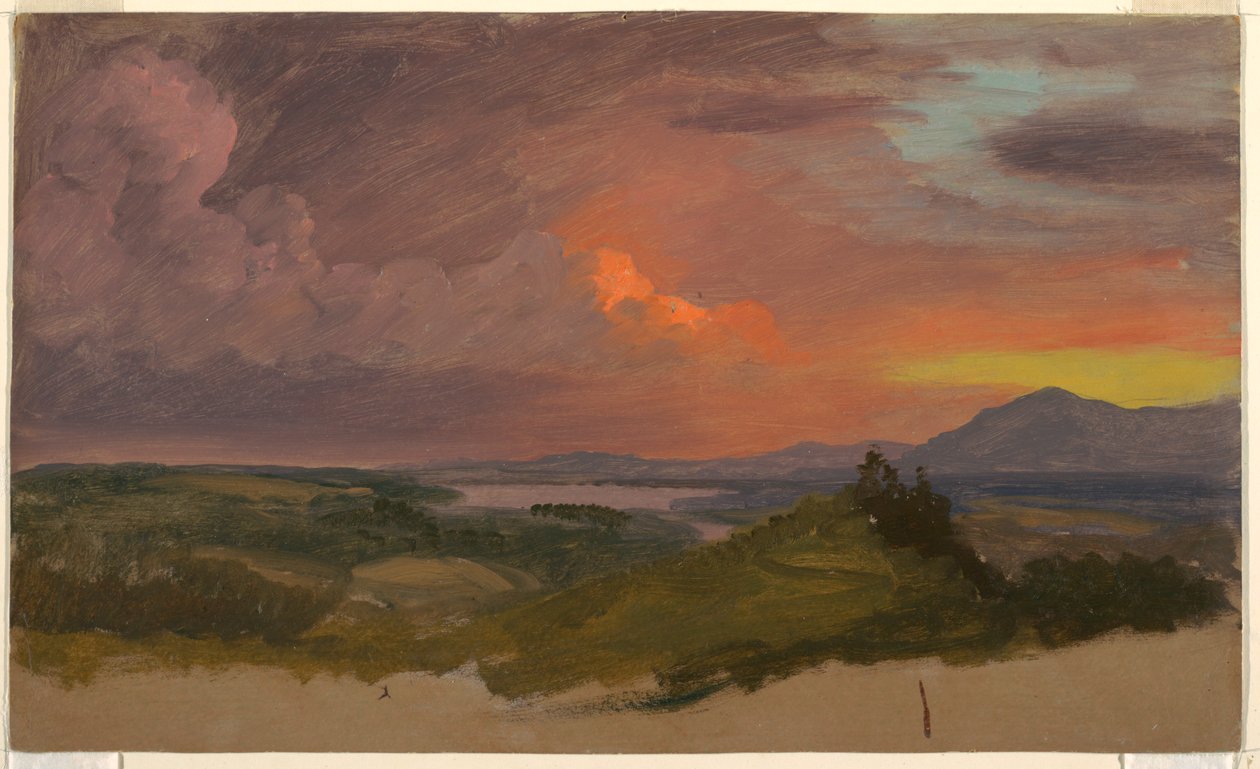 Rysunek, zachód słońca w dolinie Hudson, 1870-75 autorstwa Frederic Edwin Church