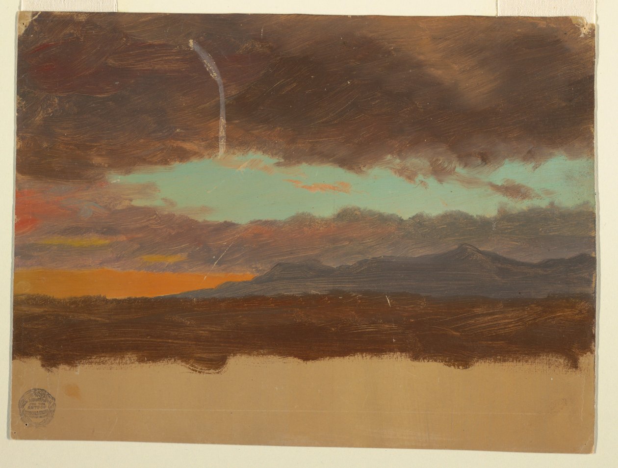 Rysunek, zachód słońca nad doliną Hudson, 1865-75 autorstwa Frederic Edwin Church