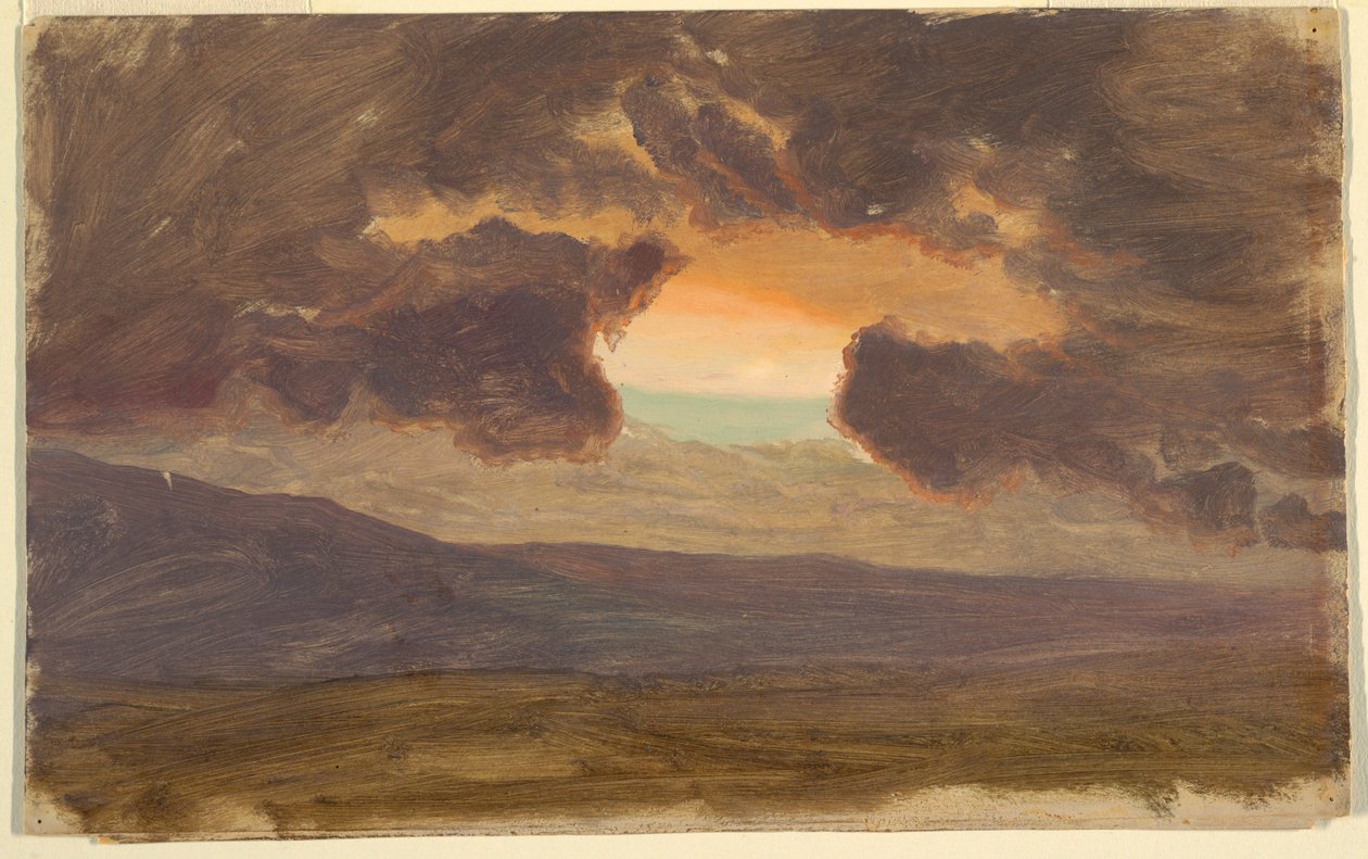 Rysunek, Zachód słońca nad nagimi wzgórzami, 1870-80 autorstwa Frederic Edwin Church