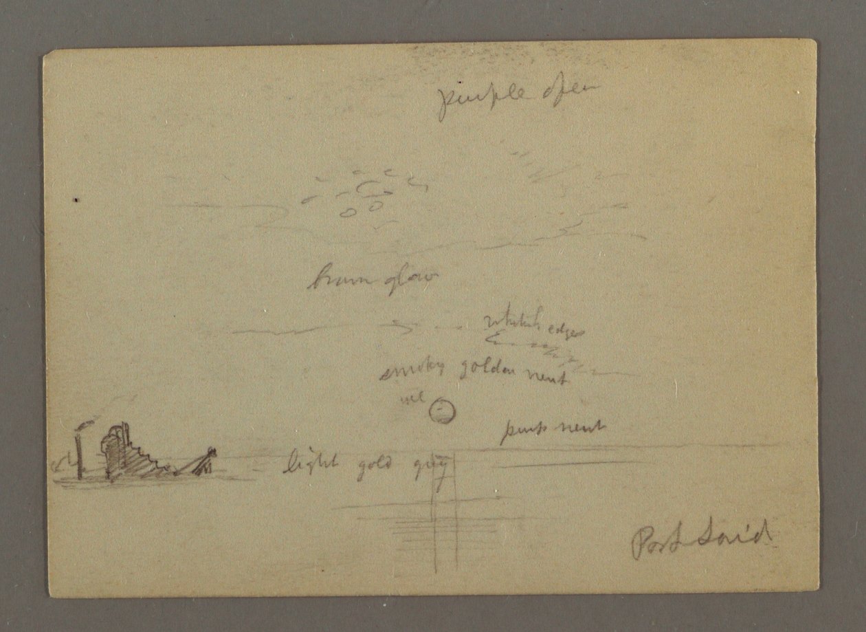Rysunek, zachód słońca nad morzem, parowiec, prawdopodobnie 1868 r. autorstwa Frederic Edwin Church