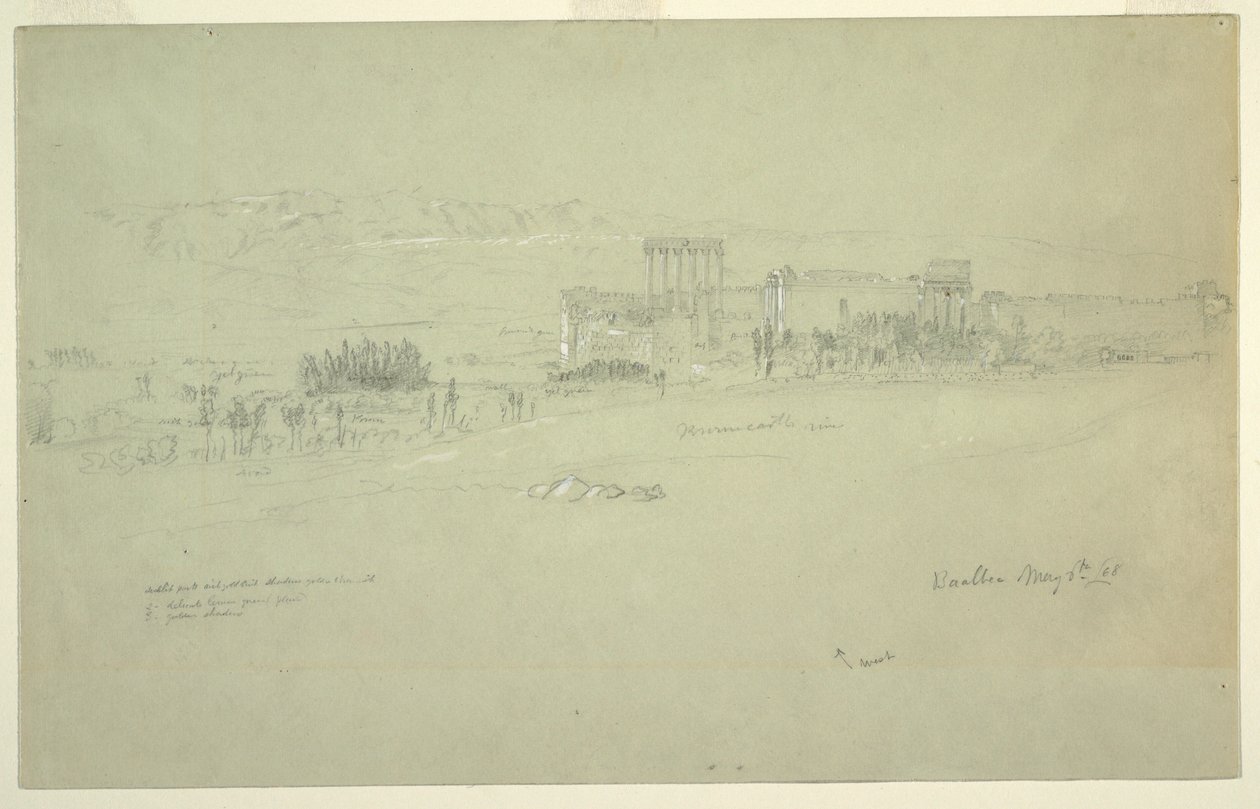 Rysunek, świątynie, Baalbek, 6 maja 1868 r. autorstwa Frederic Edwin Church