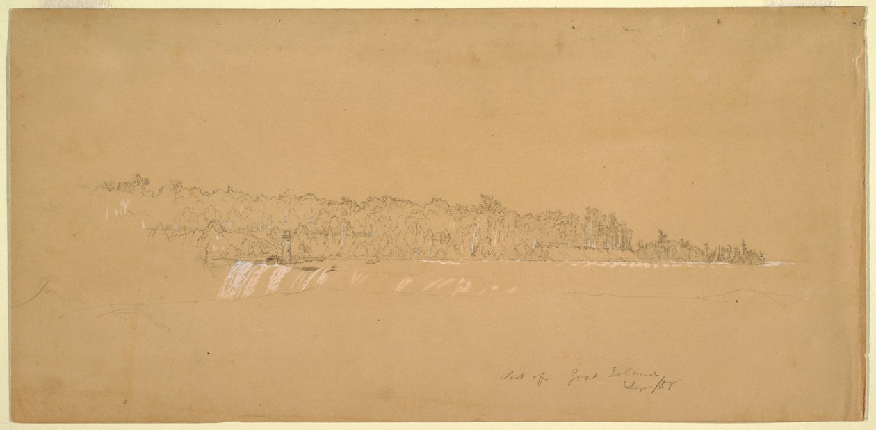 Rysunek, Terrapin Rocks amp; wschodnia część Wyspy Koziej z brzegu Kanady, sierpień 1858 r. autorstwa Frederic Edwin Church