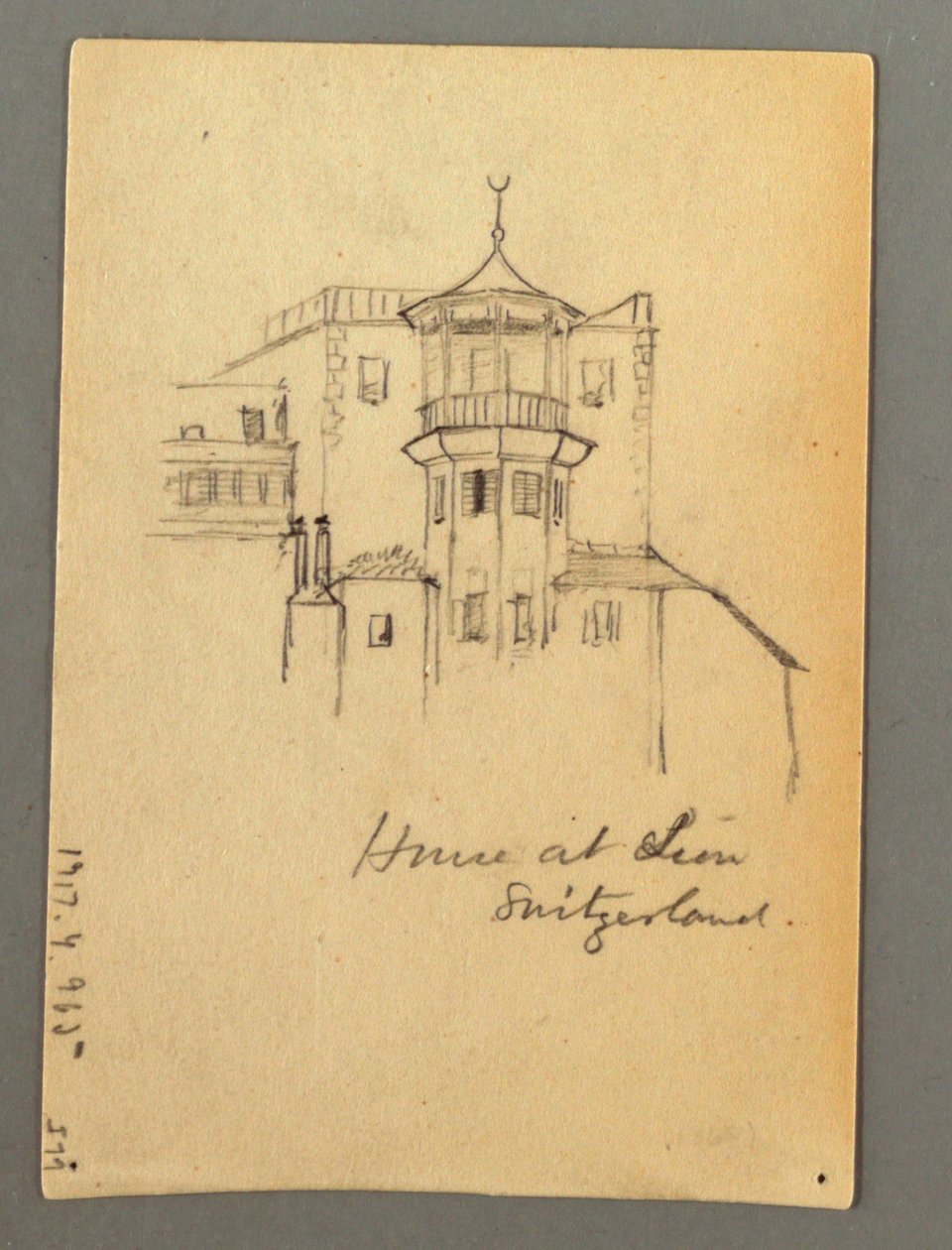 Rysunek, Wieża zamku, Sion, prawdopodobnie 1868 r. autorstwa Frederic Edwin Church