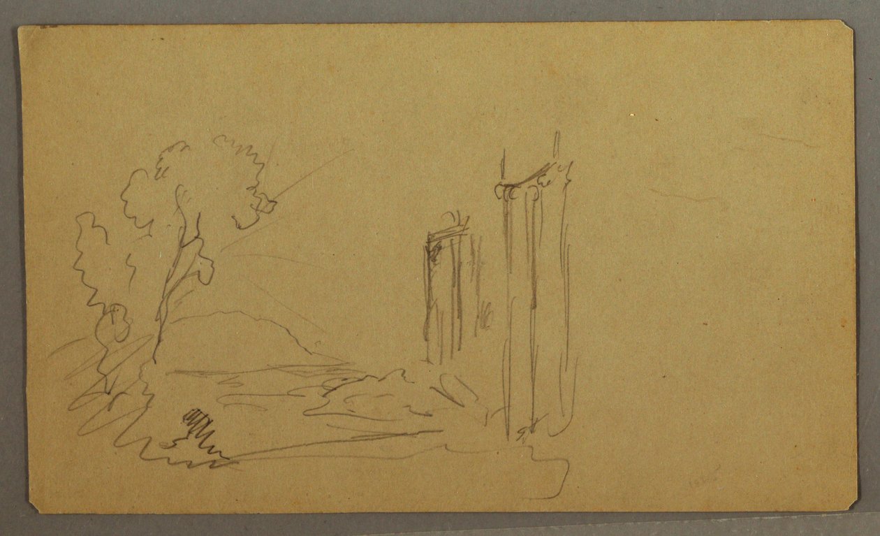 Rysunek, Drzewa, klasyczne kolumny, prawdopodobnie 1865-66 autorstwa Frederic Edwin Church