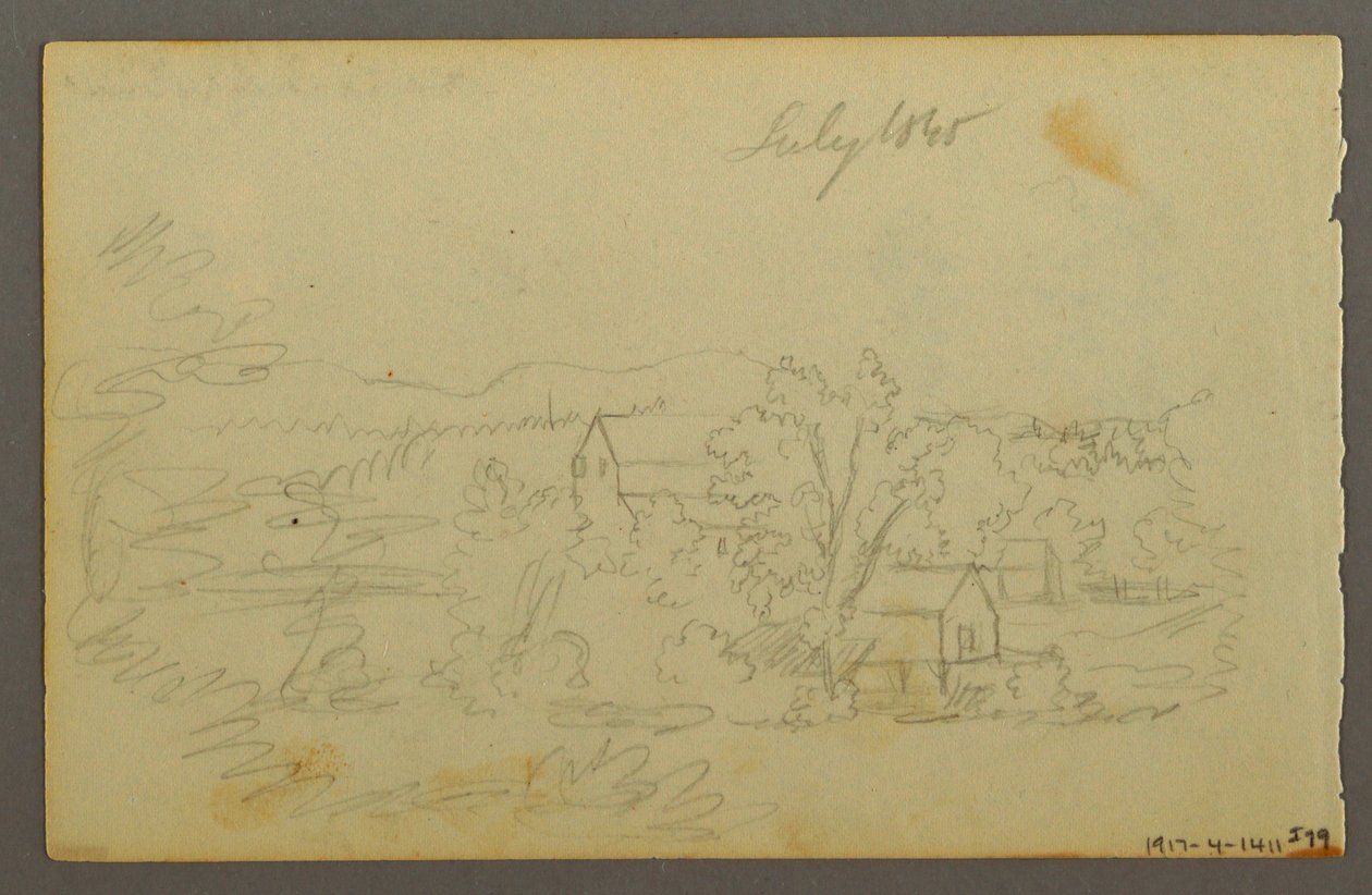 Rysunek, drzewa, krowa, 1844 r. autorstwa Frederic Edwin Church