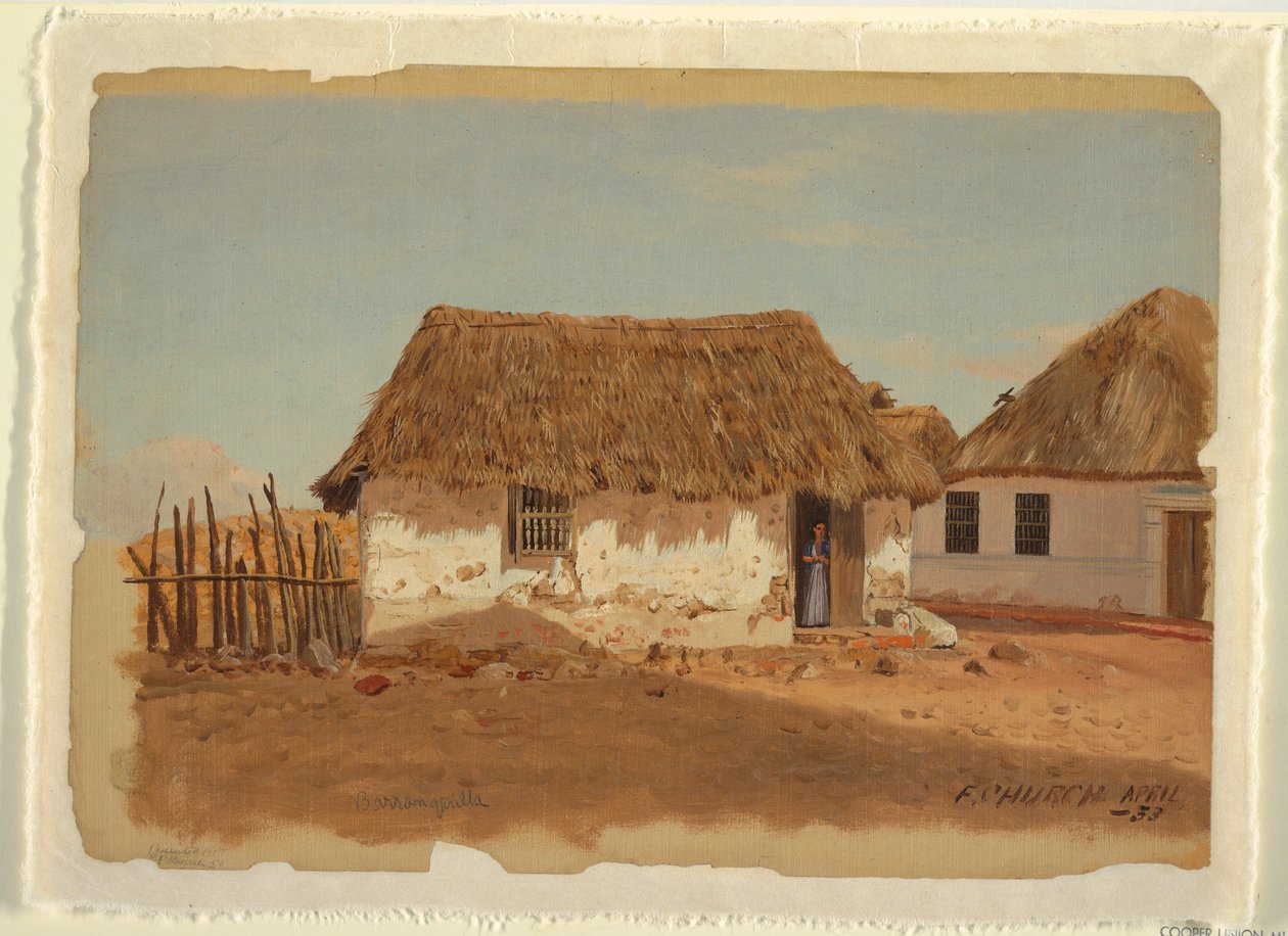 Rysunek przedstawiający dwa domy w Barranquilla, Kolumbia, kwiecień 1853 r. autorstwa Frederic Edwin Church
