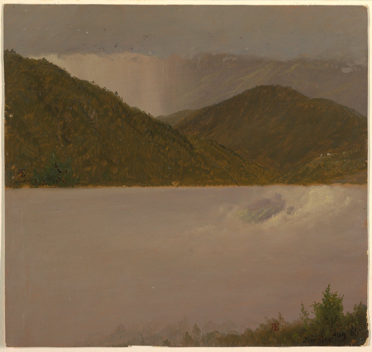 Rysunek, Dwa studia chmur i szczytów górskich, sierpień 1865 r. autorstwa Frederic Edwin Church