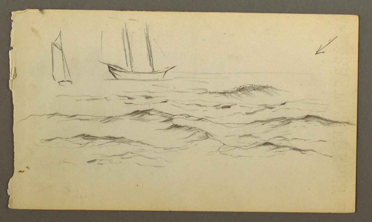 Rysunek, Dwie żaglówki, fale, prawdopodobnie 1860 r. autorstwa Frederic Edwin Church