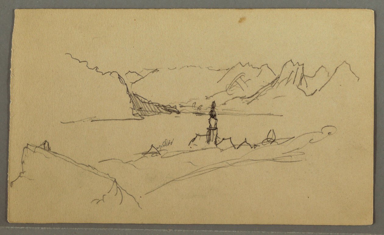 Rysunek, dolina, kościół, St. Gilgen Austria, prawdopodobnie 1868 r. autorstwa Frederic Edwin Church