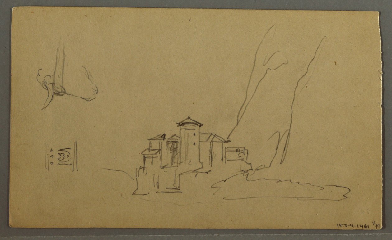 Rysunek, dolina, kościół, St. Gilgen Austria, prawdopodobnie 1868 r. autorstwa Frederic Edwin Church
