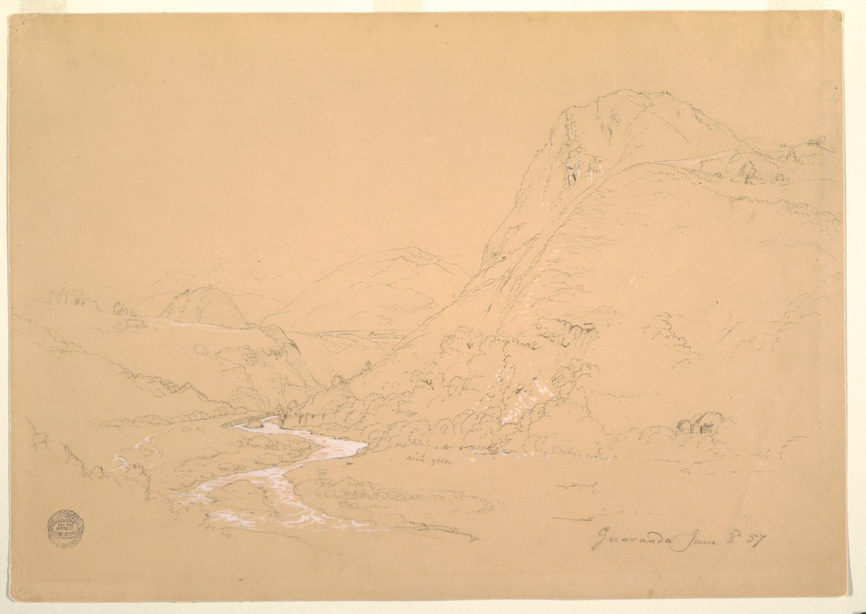 Rysunek, dolina w pobliżu Guarandy, 3 czerwca 1857 r. autorstwa Frederic Edwin Church