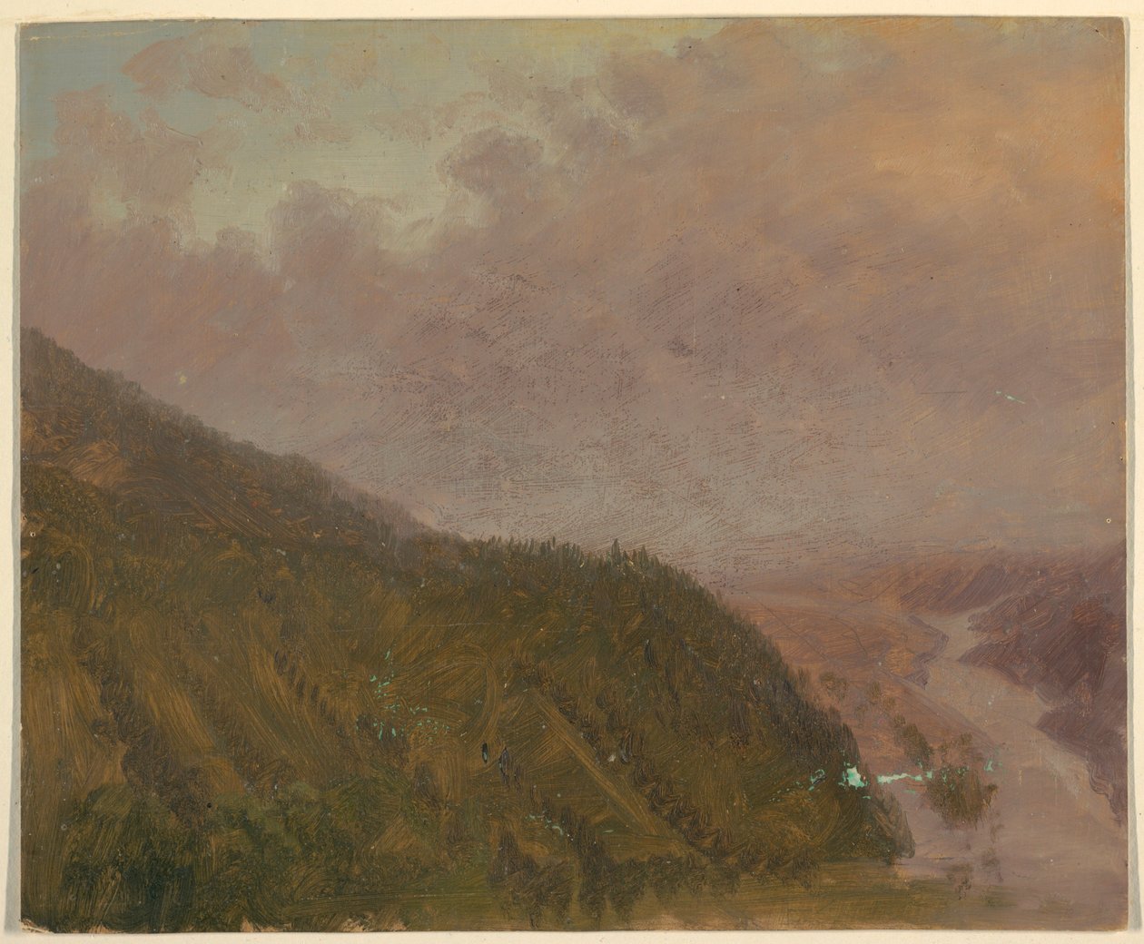 Rysunek, dolina ze szczytu wysokiego wzgórza (Europa), 1860-70 autorstwa Frederic Edwin Church