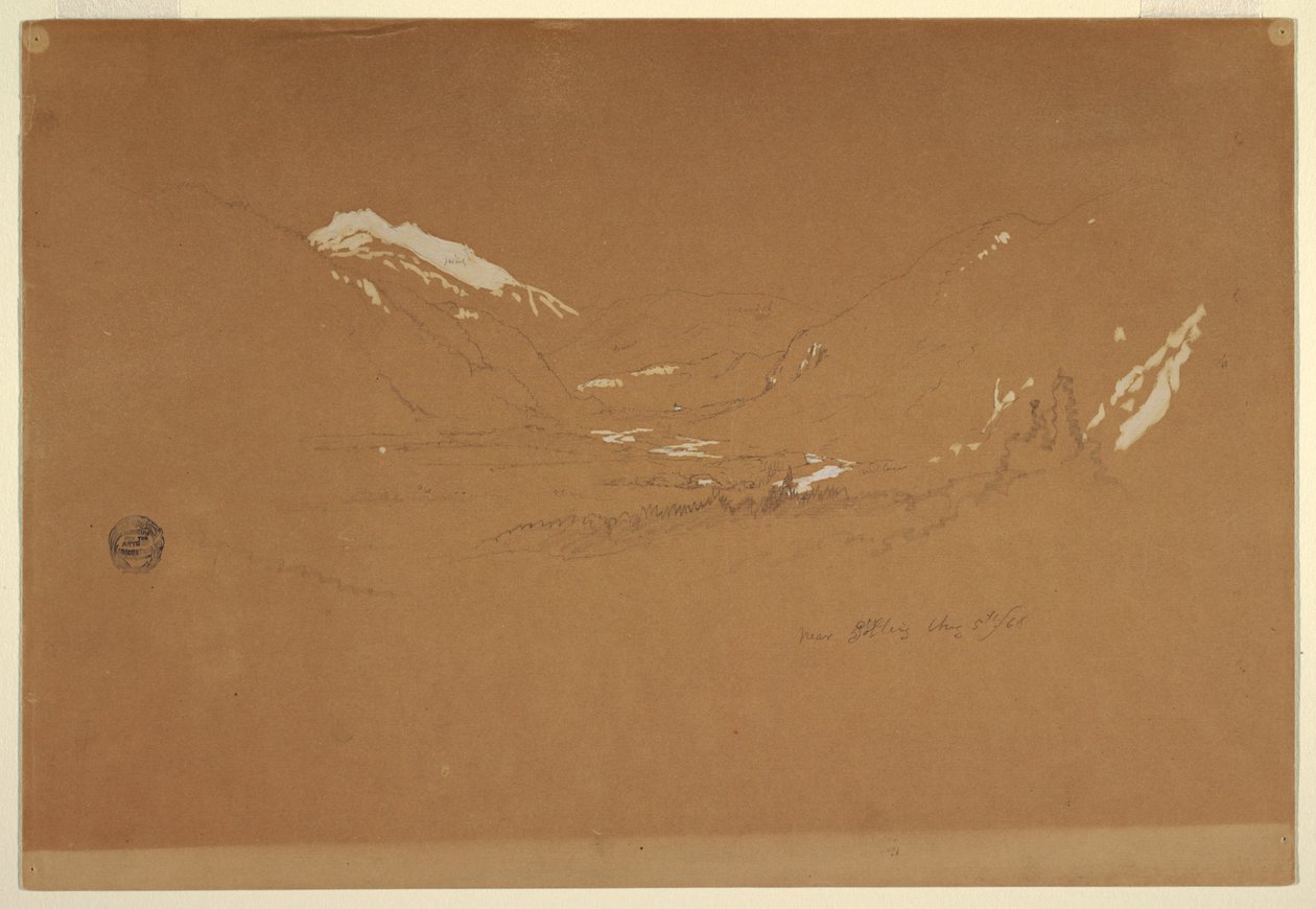 Rysunek, dolina "w pobliżu Golling", Austria, 5 sierpnia 1868 r. autorstwa Frederic Edwin Church