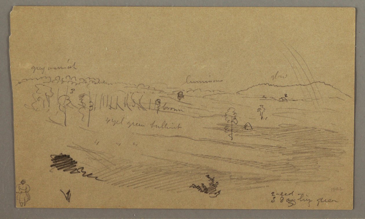 Rysunek, dolina, tęcza, prawdopodobnie 1865-66 autorstwa Frederic Edwin Church