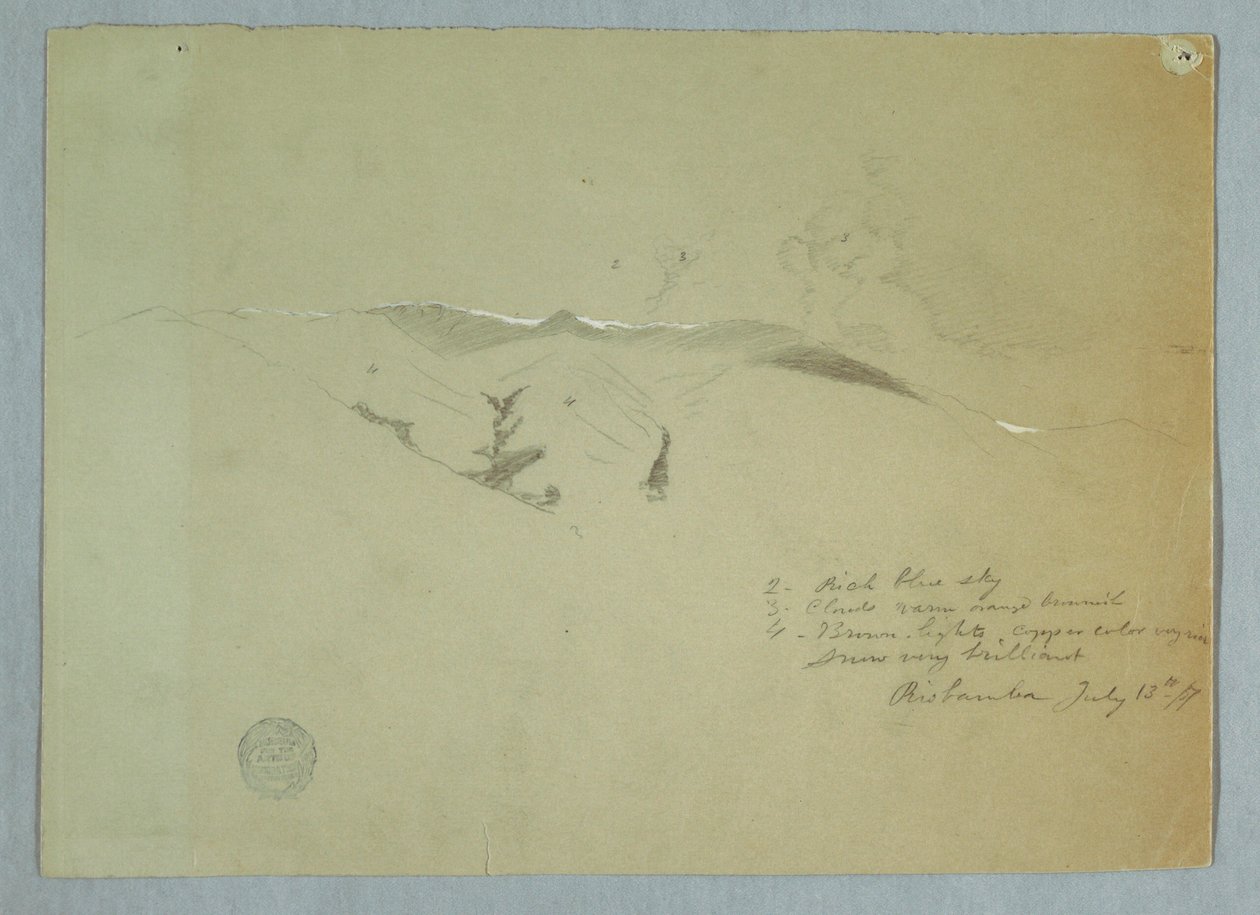 Rysunek, doliny i ośnieżone grzbiety, Riobamba, Ekwador, 13 lipca 1857 r. autorstwa Frederic Edwin Church