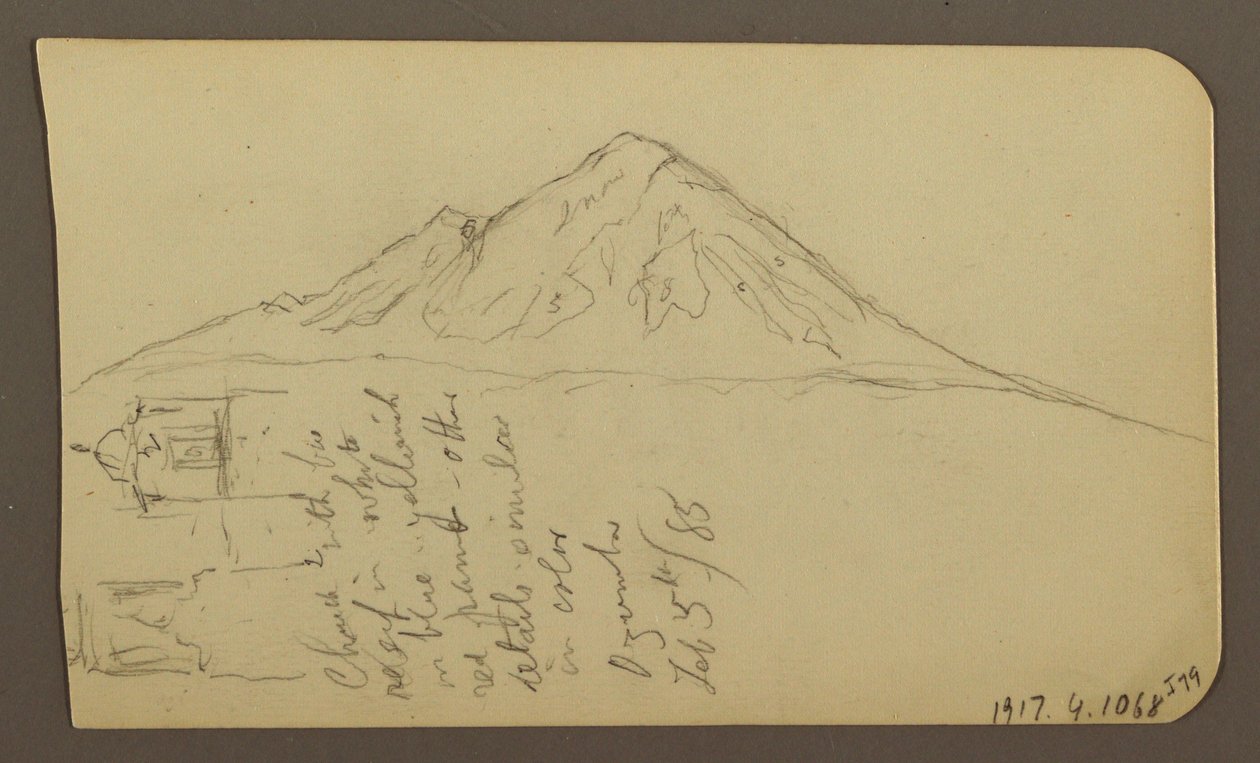 Rysunek, widok w pobliżu brzegu jeziora, Cuitzeo; Verso: widok w pobliżu brzegu jeziora, Cuitzeo, luty 1885 r. autorstwa Frederic Edwin Church