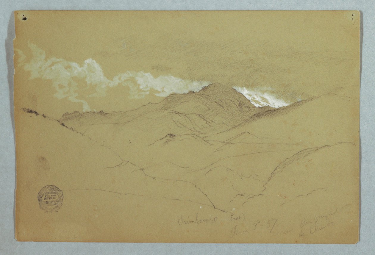Rysunek, widok od wschodu na górę Chimborazo, Ekwador, 3 czerwca 1857 r. autorstwa Frederic Edwin Church