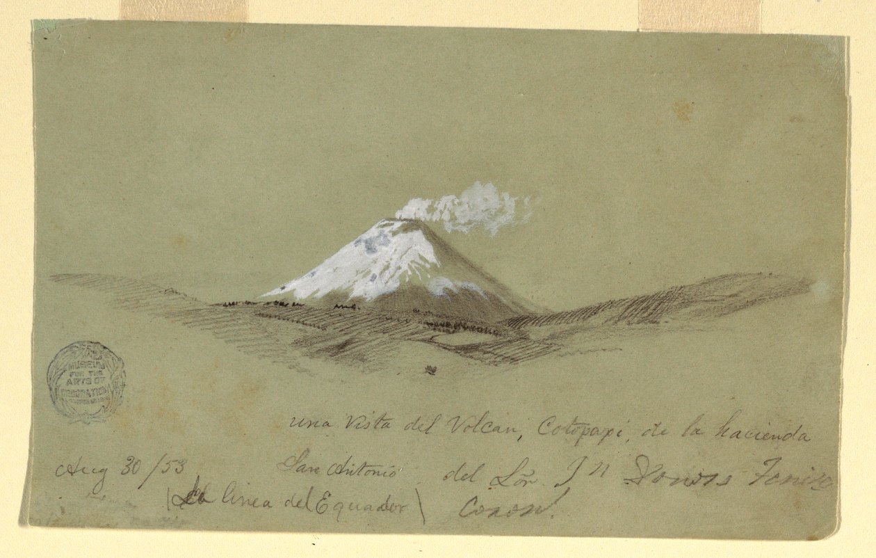 Rysunek, widok na Cotapaxi z hacjendy San Antonio, Ekwador, 30 sierpnia 1853 r. autorstwa Frederic Edwin Church