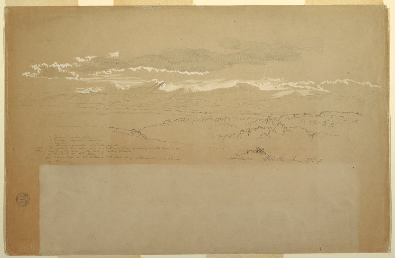 Rysunek, widok na pasmo górskie, Ekwador, 27 czerwca 1857 r. autorstwa Frederic Edwin Church