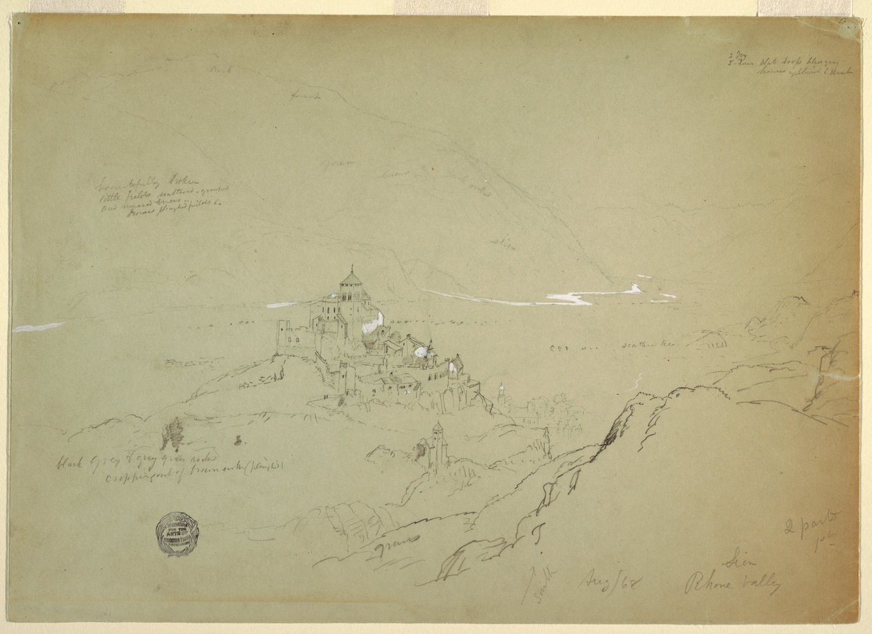 Rysunek, widok na Sien w dolinie Rodanu, sierpień 1868 r. autorstwa Frederic Edwin Church