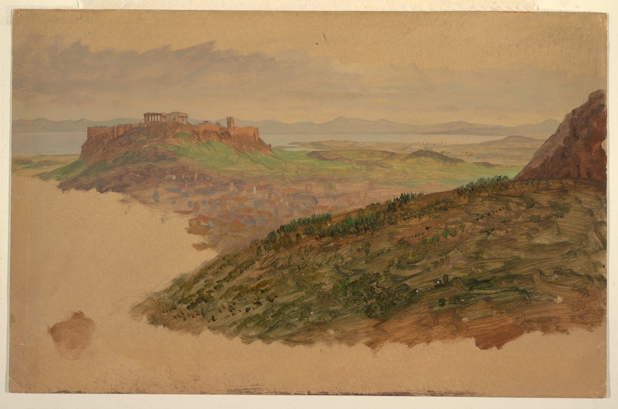 Rysunek, widok na Akropol z góry Lycabettus, Ateny, kwiecień 1869 r. autorstwa Frederic Edwin Church