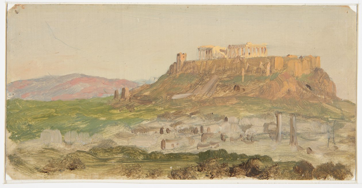 Rysunek, widok Akropolu od strony południowej, Ateny, kwiecień 1869 r. autorstwa Frederic Edwin Church