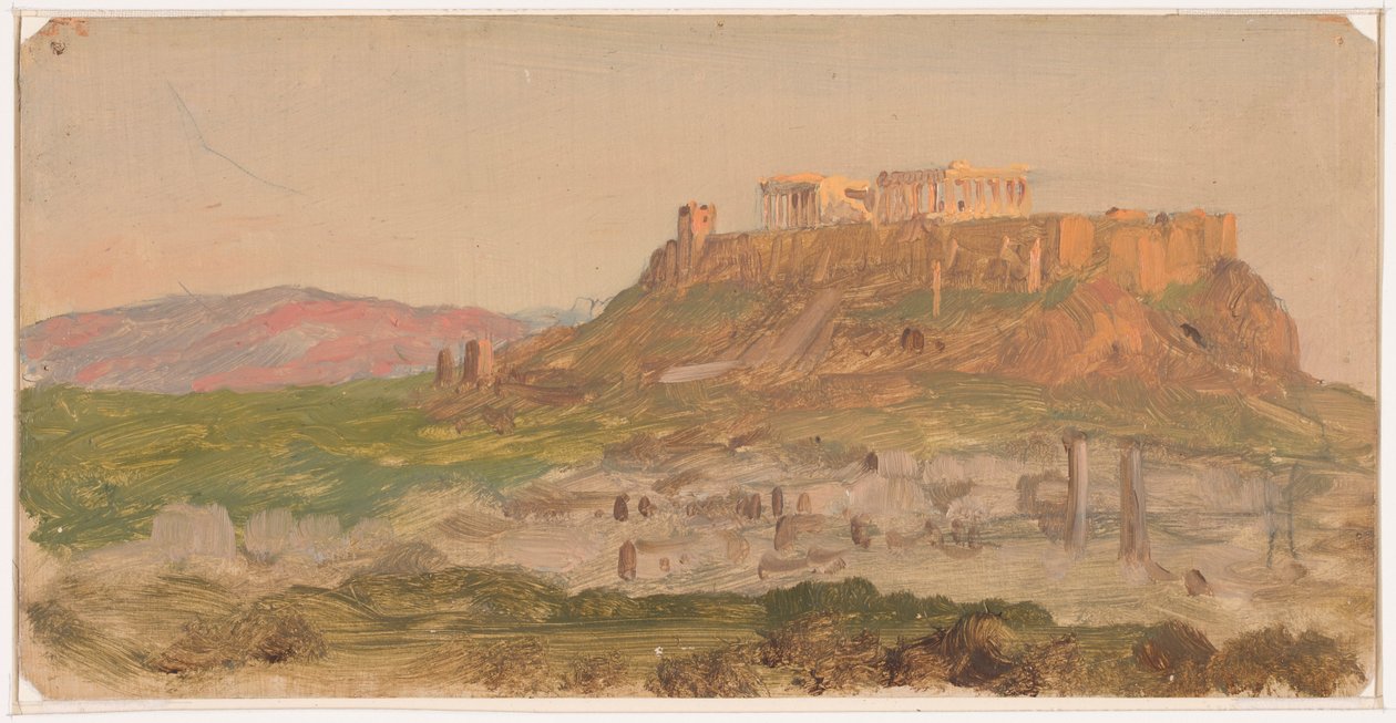 Rysunek, widok Akropolu od strony południowej, Ateny, kwiecień 1869 r. autorstwa Frederic Edwin Church