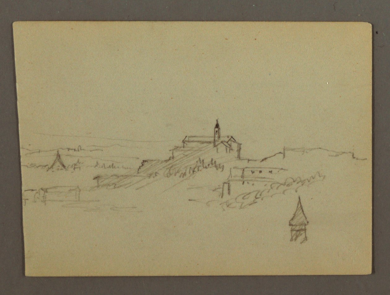 Rysunek, Wioska na wzgórzu, prawdopodobnie 1868-69 autorstwa Frederic Edwin Church