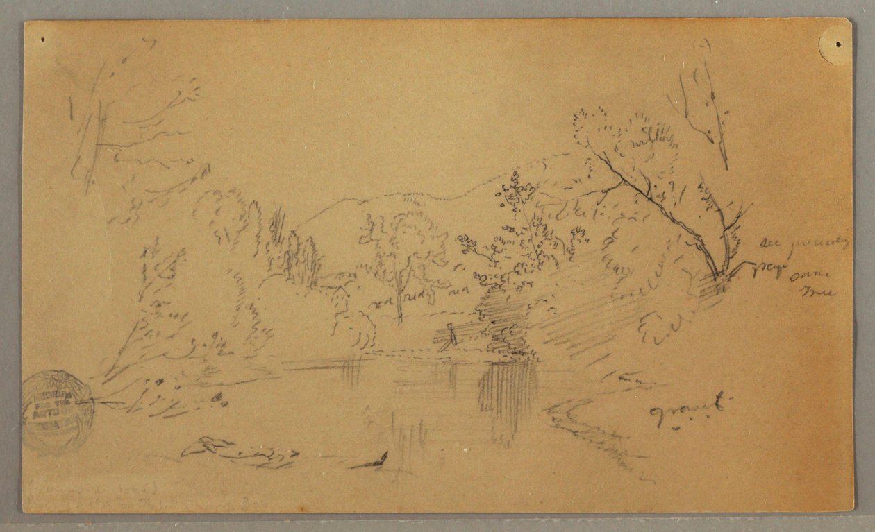 Rysunek, Kręta rzeka w zalesionej dolinie, Vermont, październik 1865 r. autorstwa Frederic Edwin Church
