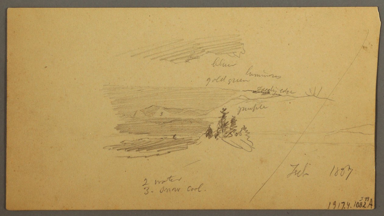 Rysunek, zalesione wzgórze, pagórkowata dolina, słońce, styczeń 1866 r. autorstwa Frederic Edwin Church