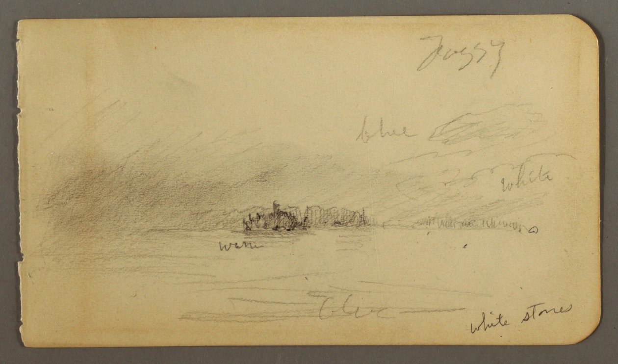 Rysunek, zalesiony brzeg we mgle, prawdopodobnie 1878 r. autorstwa Frederic Edwin Church